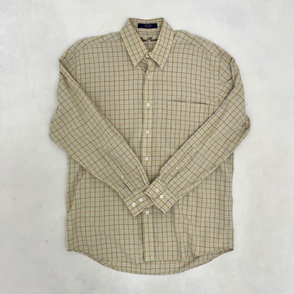 Alan Flusser Mens Medium Button Up Check Plaid Shirt Multicolor Long Sleeve‎